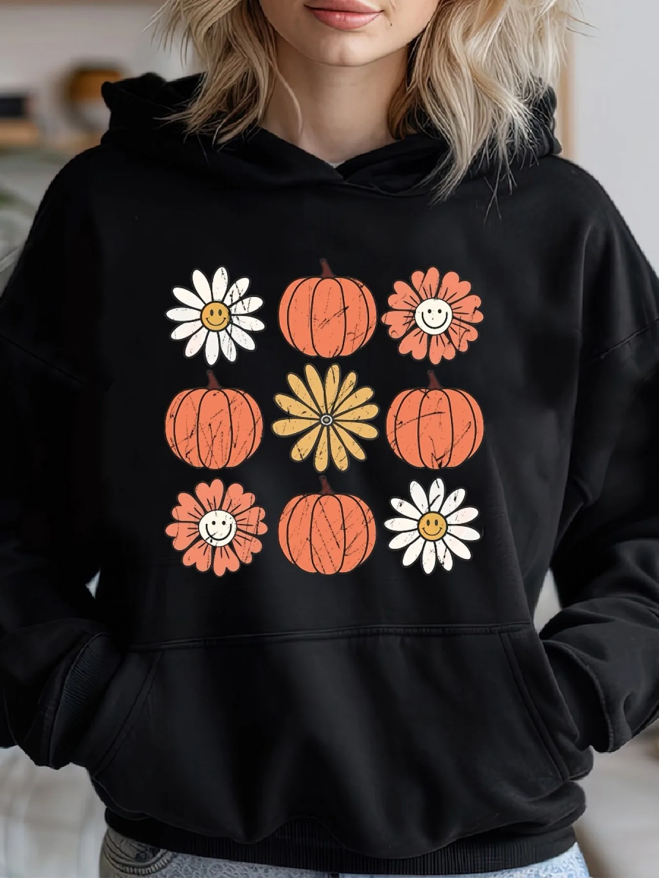 

Flower Pumpkin Graphic Printing Autumn and Winter Pure Cotton Men's and Women's Hoodies Casual Outdoor Street Sports Training