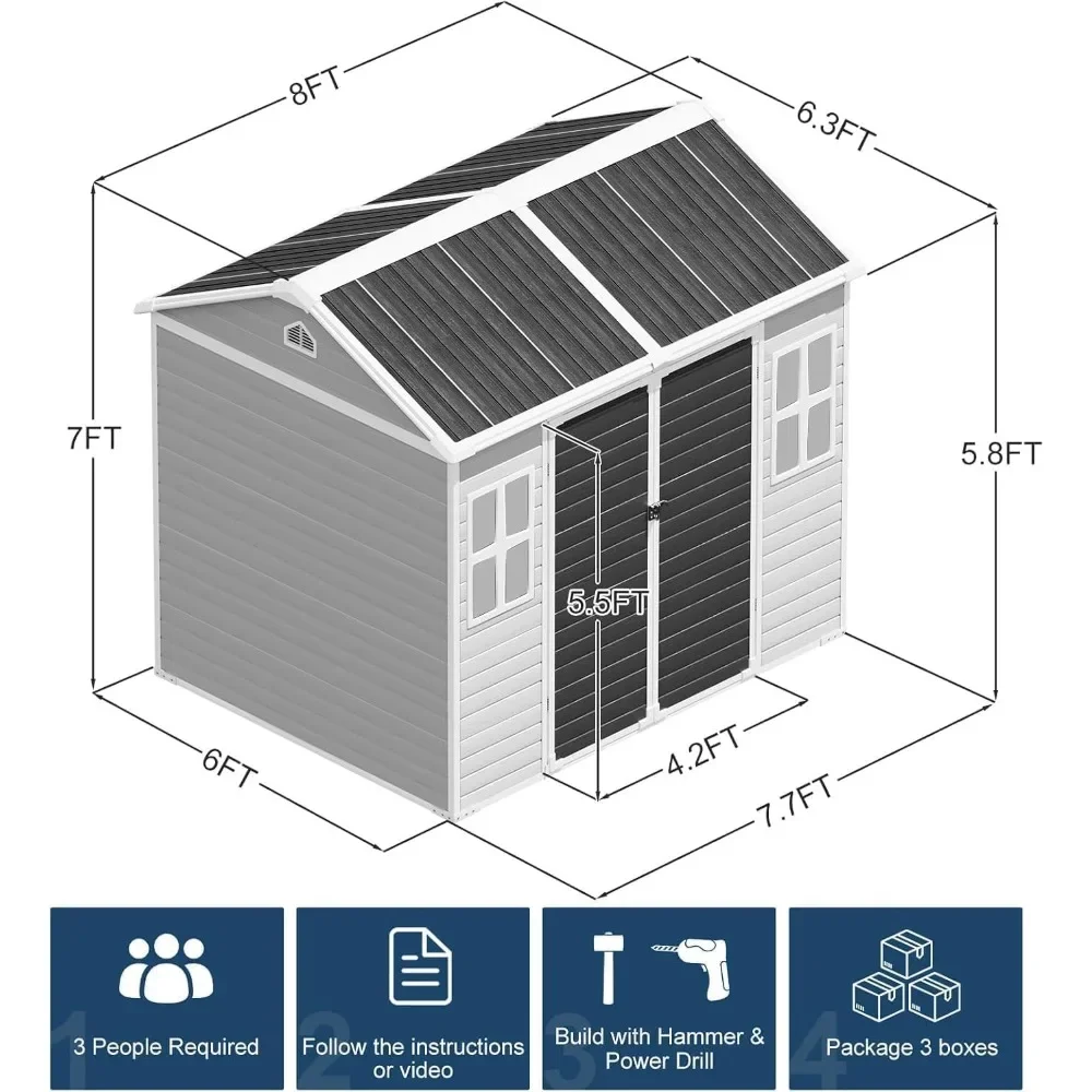 Storage Shed with Floor & Adjustable Windows Large Outdoor Shed Waterproof Plastic Garden Sheds for, Customized