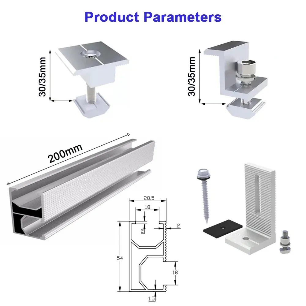 Solar Panel Bracket Mounting Rails Photovoltaic Panel Aluminium Solar Rail Mid And End Clamp For Shingle Roof 30/35mm