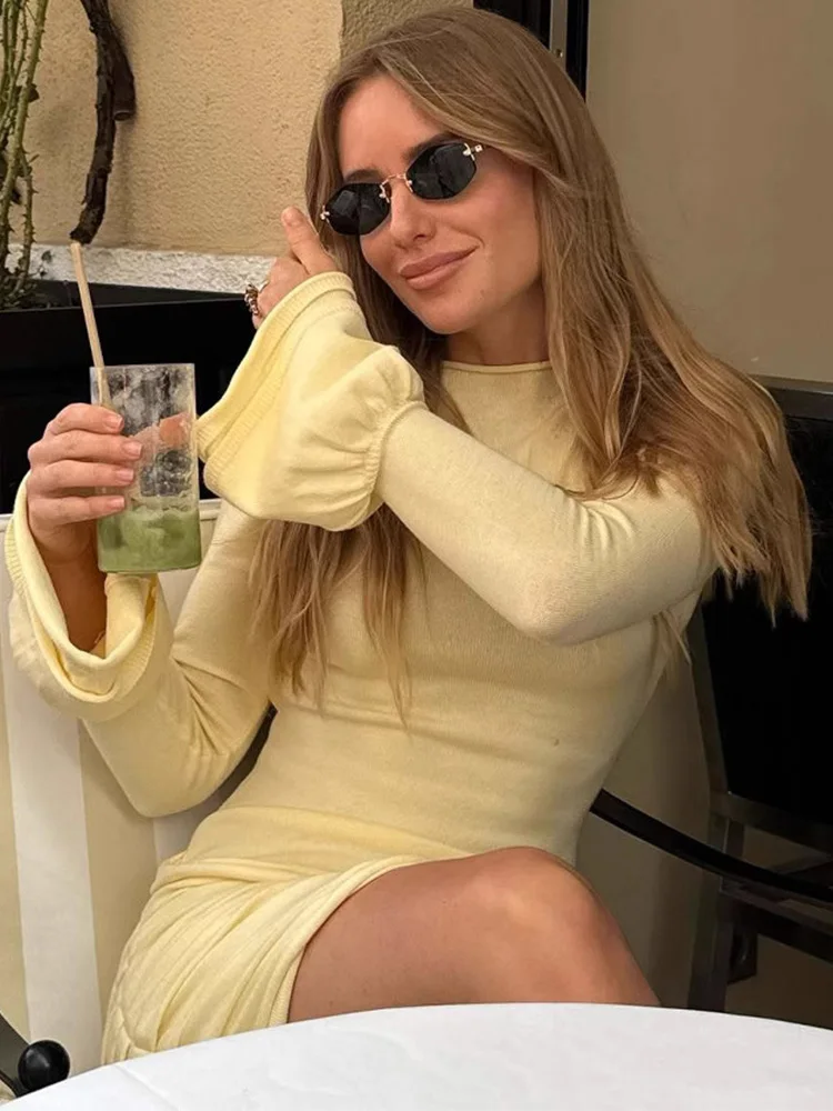 

Trendix Summer Slim Mini Dress Women 2025 High Street Casual Bodycon Long Sleeve Short Dresses Party Solid Fashion Knit Dress