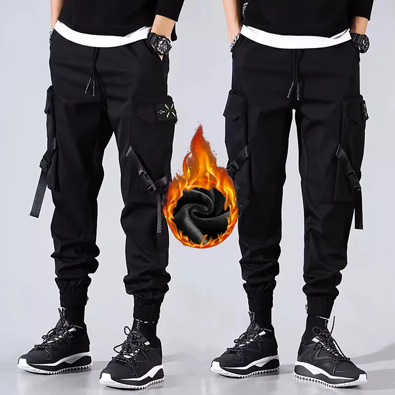

Men's Trend Cool Style Streetwear Goth Pants Daily Plush Thicken Designer Trousers High Quality Multi Pockets Casual Cargo Pants