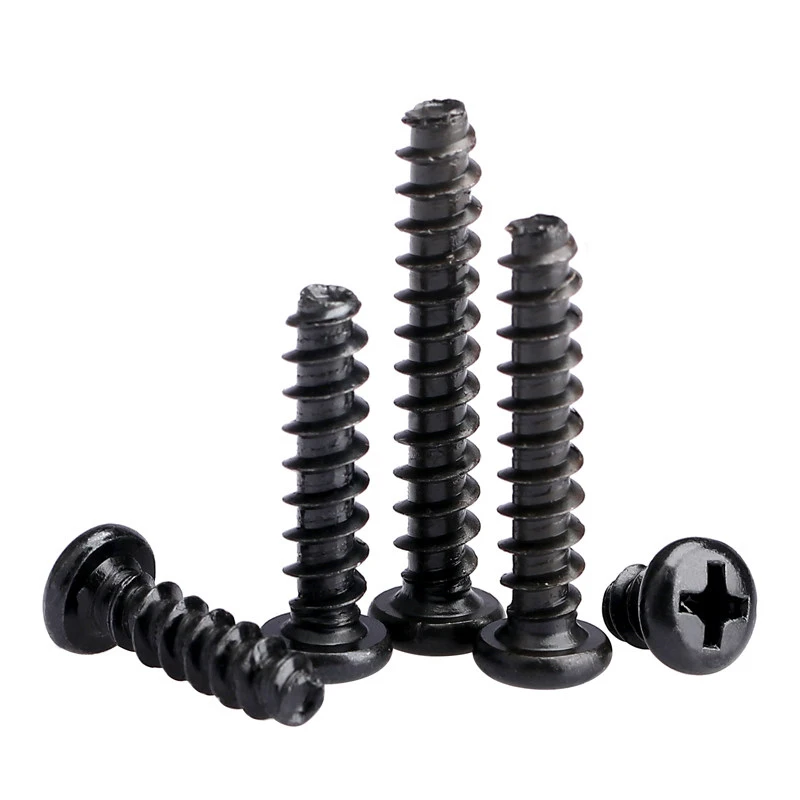 500/1000Pcs PB Black Cross Pan Head Wood Self Tapping Screws, Hardened Carbon Steel Flat Tail Fasteners M2.6 M3 M3.5 M4
