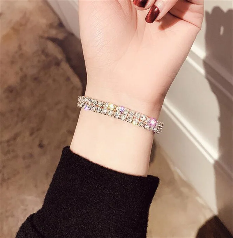 Fashion Shine Crystal Bracelets For Women Luxury Full Zircon Stretch Elastic Bracelet Girlsfriend Bangles Wedding Bridal Gifts