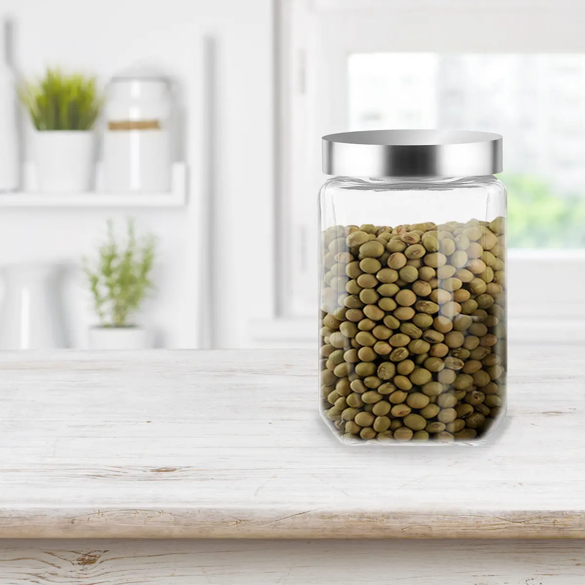 1Pcs Airtight Glass Jar High Borosilicate Storage Container Stainless Steel Lid Food Storage Household Cereal Snacks Grain