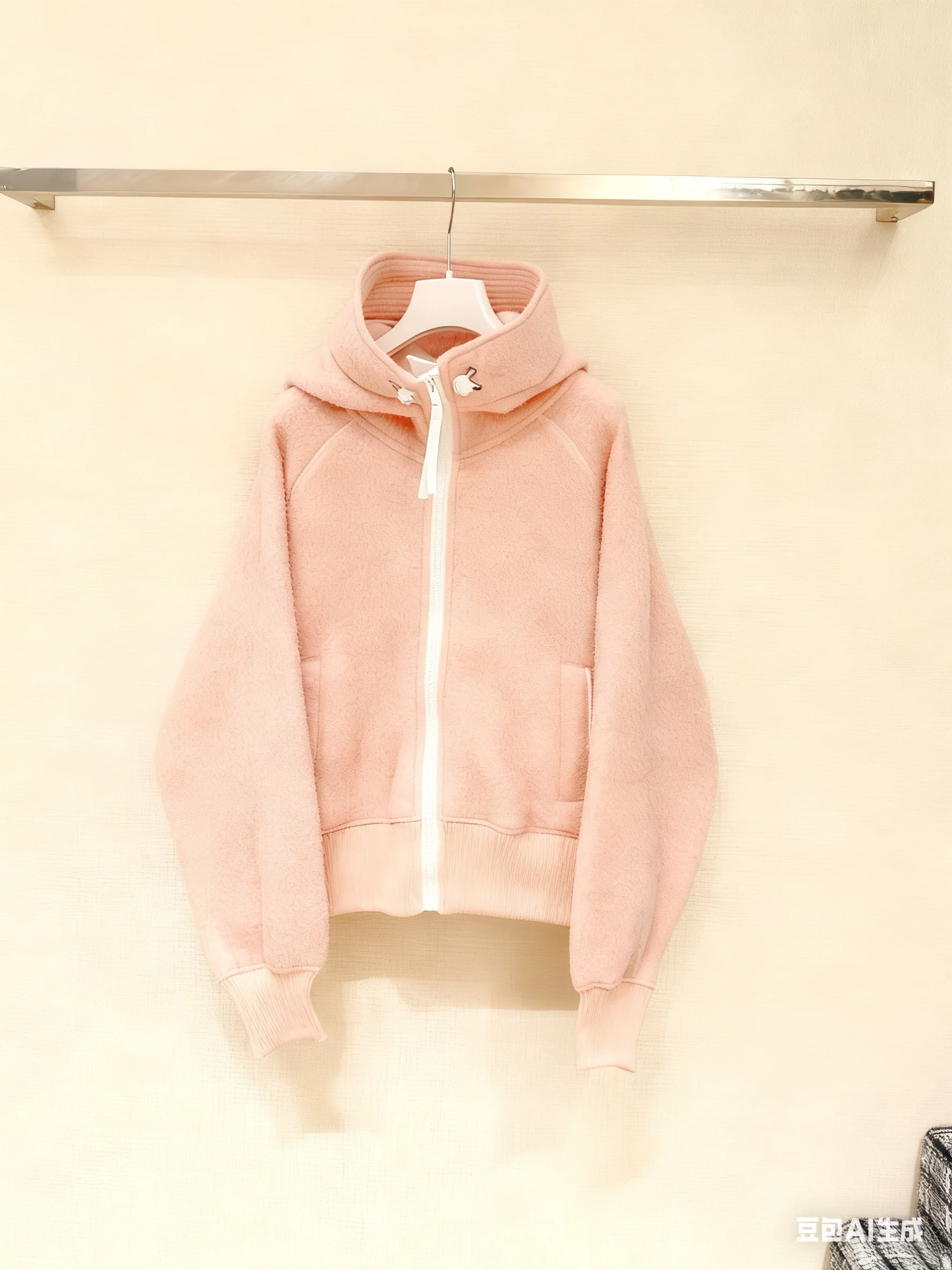 

2025 Autumn Winter Women Pink Fleece Hoodie Jacket Soft Warm Zipper Casual Loose Coat Outerwear