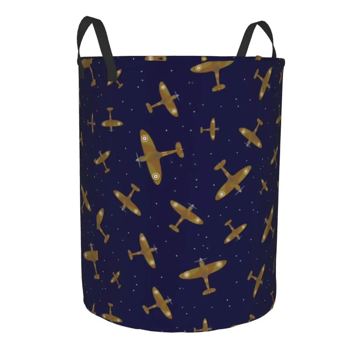 Spitfire War Planes In Flight On Navy Blue Laundry Basket Large Capacity Clothing Storage Bin Supermarine Fighter Pilot Hamper