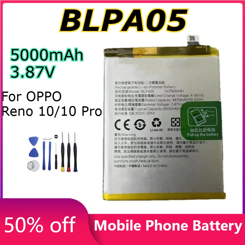 

5000mAh BLPA05 Mobile Phone Batteries for OPPO Reno 10/10 Pro Large Capacity Lithium Battery Fast Delivery+Free Tool