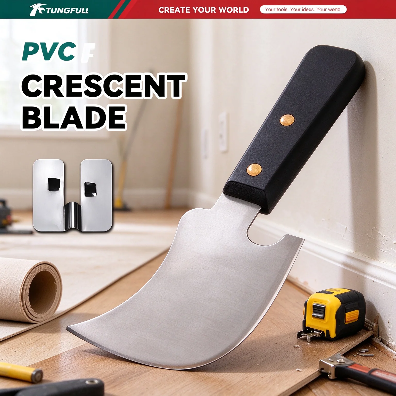 TUNGFULL Crescent Knife PVC Floor Weld Seam Trimming Tool with Guide Stainless Steel Blade for Vinyl Floor Cutting