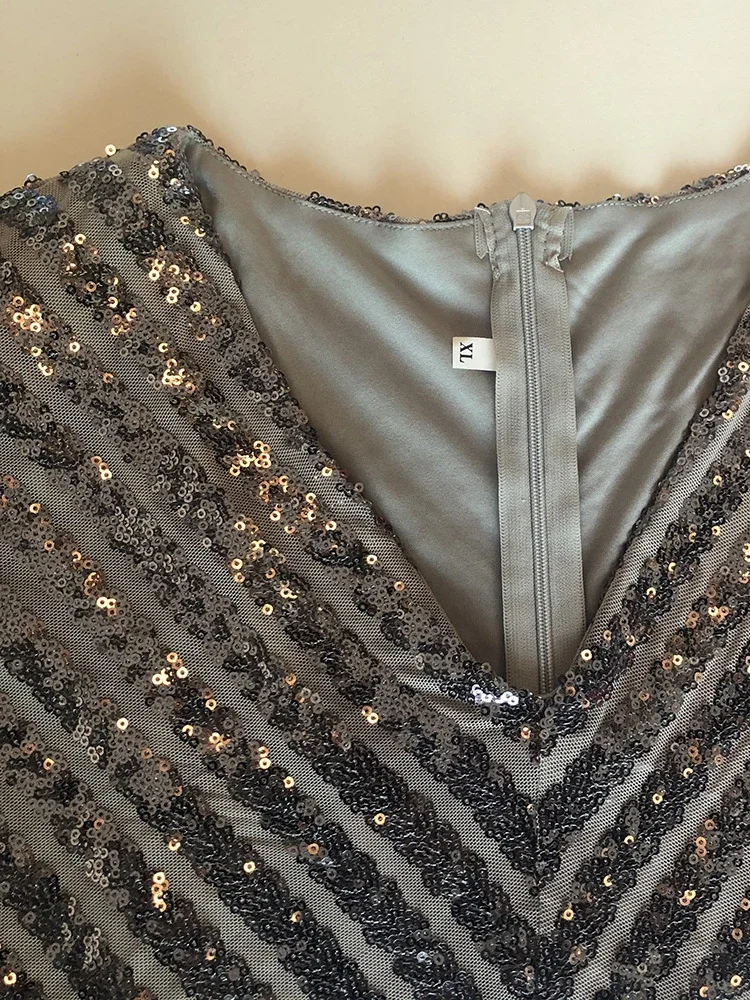 Robe de Soirée Longue de Forme Sirène pour Femme, Tenue Luxueuse, à Paillettes Brillantes, Col en V, Manches Courtes, Rayée, Élégante, 5XL, 2023