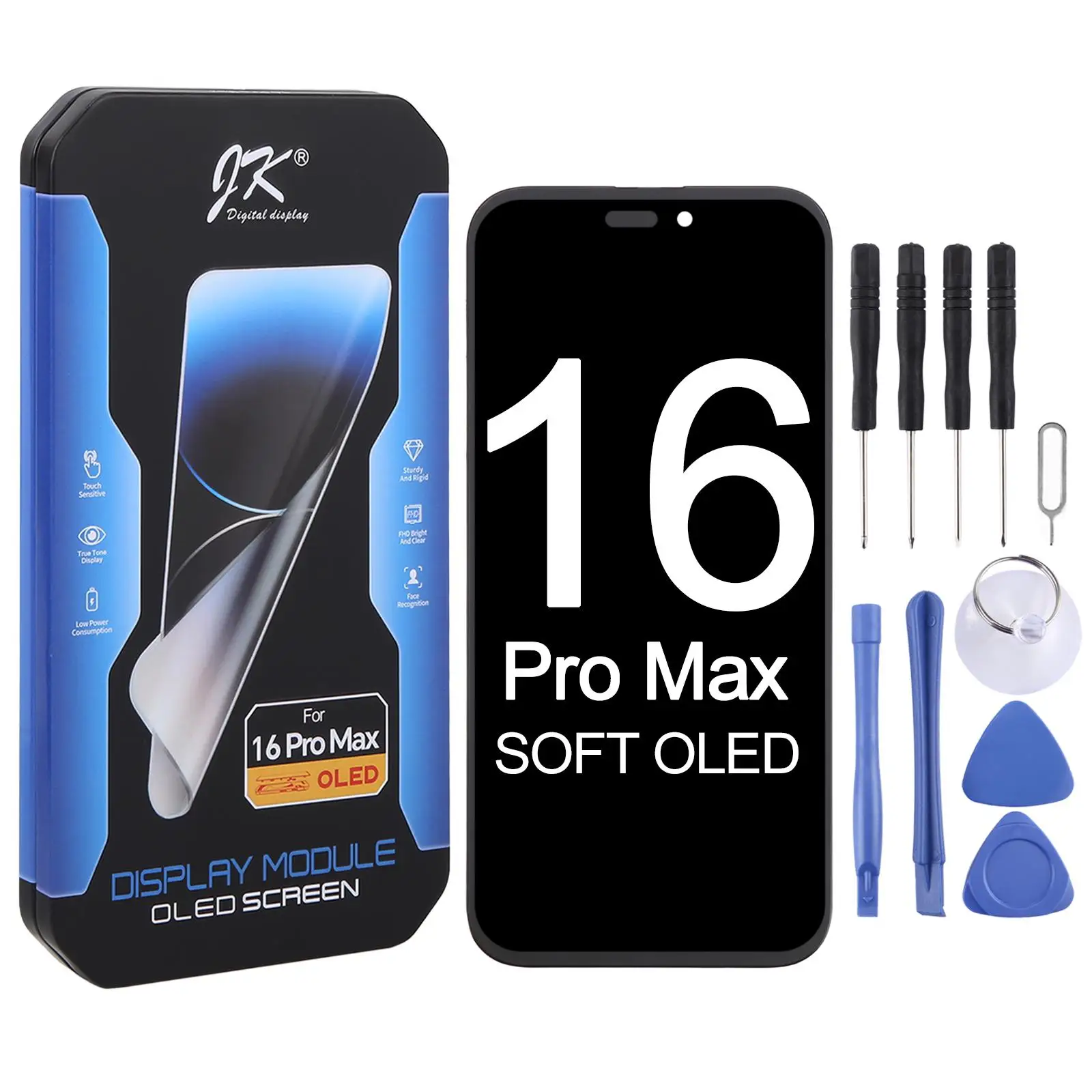 

Original JK Brand SOFT OLED Screen Replacement LCD Displayfor iPhone 16 Pro Max