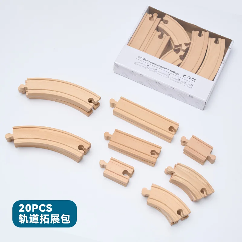 Wooden Train Track Building Block DIY Accessories Track Expansion Package Compatible Wooden Railway Track Kids Educational Toys