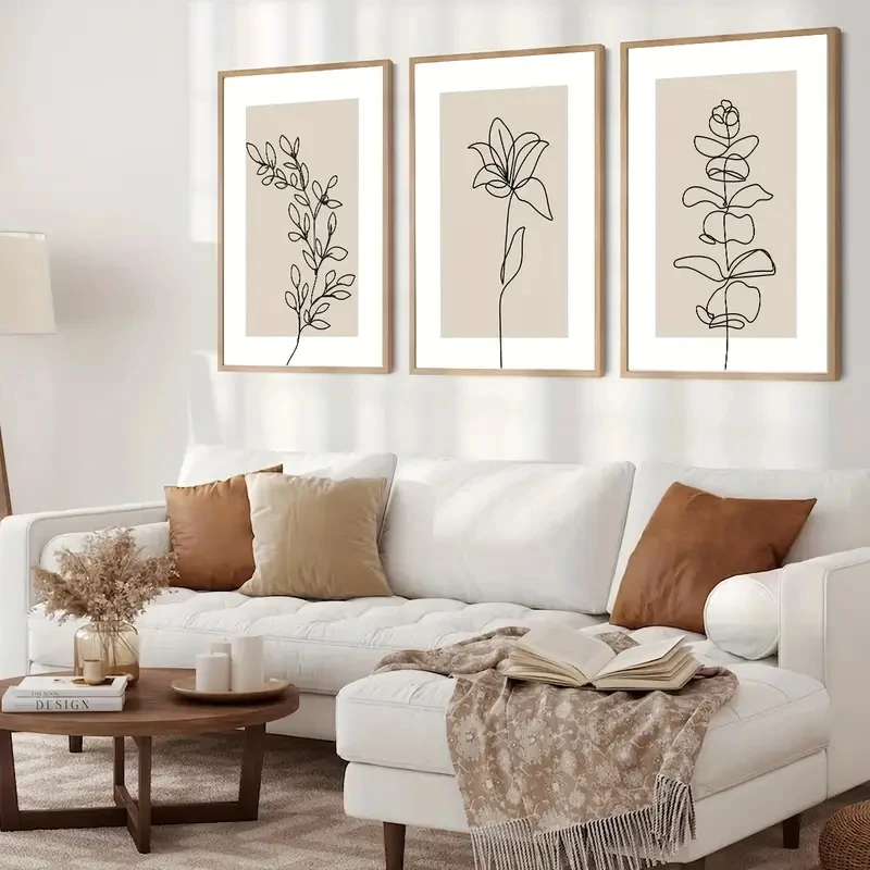 

3pcs/Set Bohemian Artistic Paintings Line Drawings Plants Flowers Leaves Canvas Posters Abstract Wall Pictures Modern Home Decor