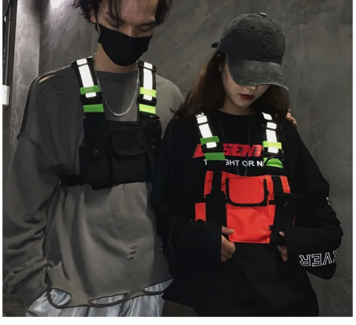Functional Tactical Chest Bag For Men Fashion Bullet Hip Hop Vest Streetwear Bag Waist Pack Unisex Black Chest Rig Bag