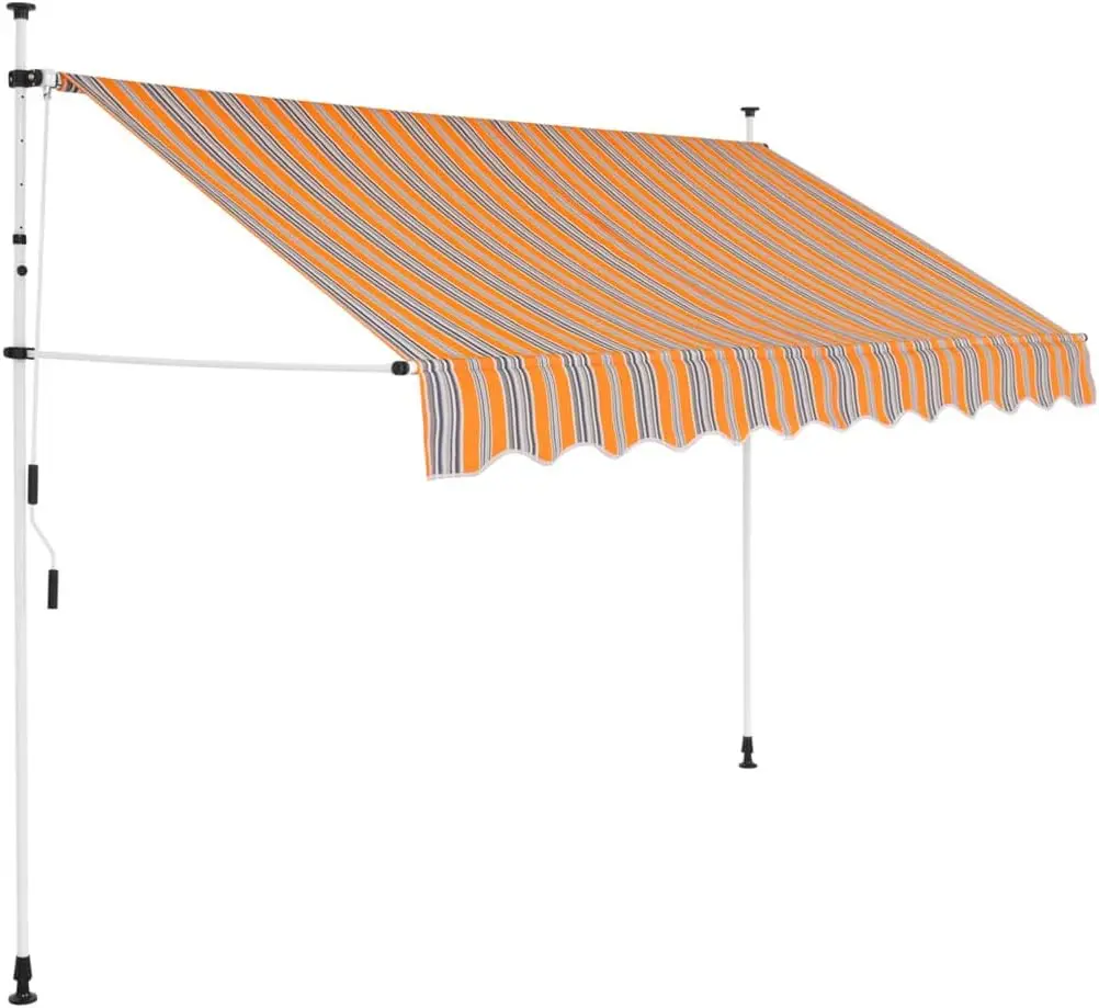 

Manual Retractable Awning, Yellow & Blue Stripes, Weather Resistant, Water Dirt Repellent, Adjustable, for Outdoor Living Space