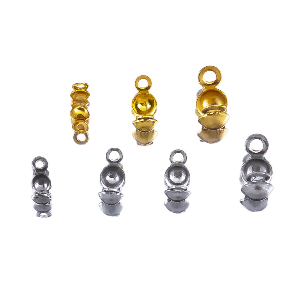 50 Pcs Stainless Steel Connector Clasp Crimp End Beads Accessories Set Positioning Spacer Ball Bead DIY Jewelry Making Supplies