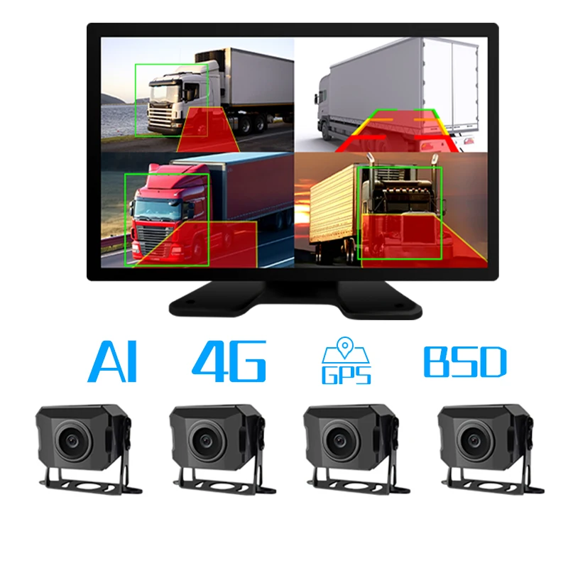 10.1 Inch 4CH Touch Screen Truck Camera DVR System AI Vehicle Security System 4G GPS BSD Fleet Management