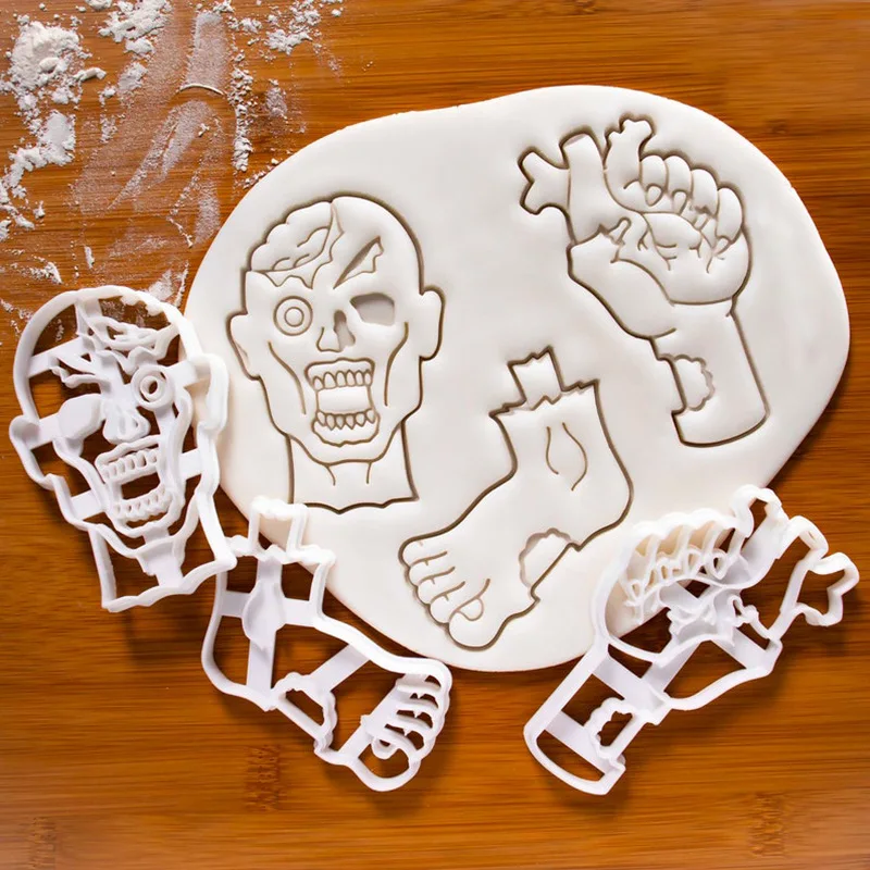 Halloween Zombie/Brain/Organs/Pumpkin/Witch/Cat Gingerbread Cookie Cutting Mold 3D Cartoon DIY Fondant Chocolate Candy Mold