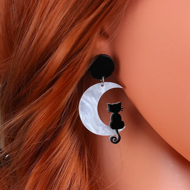 New Moon Cat Black Cat Eardrop Simple Fashion Acrylic Personality Geometric Earrings Earrings for Women