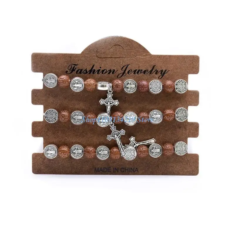 N5KC 3pcs Handmade Rosary Bracelet Multipurpose Girl Boys Birthday Holiday