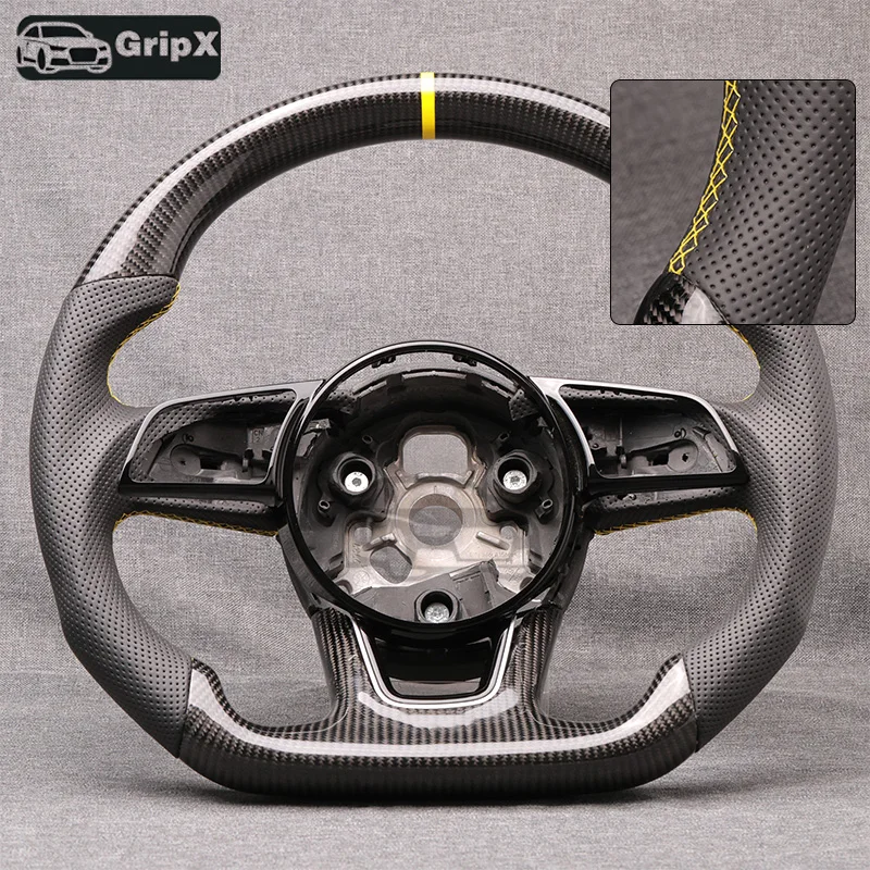 

Carbon fiber yellow leather perforated steering wheel suitable for Audi RS3 RS4 RS5 A3 A4 B9 A5 S3 S4 S5 2017-2021 blue/yellow