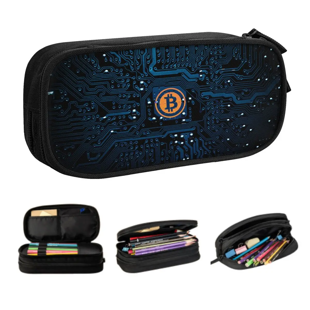 Custom Kawaii Bitcoin Computer Motherboard CPU Circuit Pencil Case for Large Capacity Btc Blockchain Pencil Bag Stationery