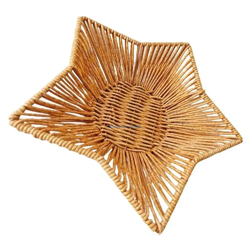 

H37D Spacious Snacks Tray Imitation Rattan Storage Basket for Household and Office