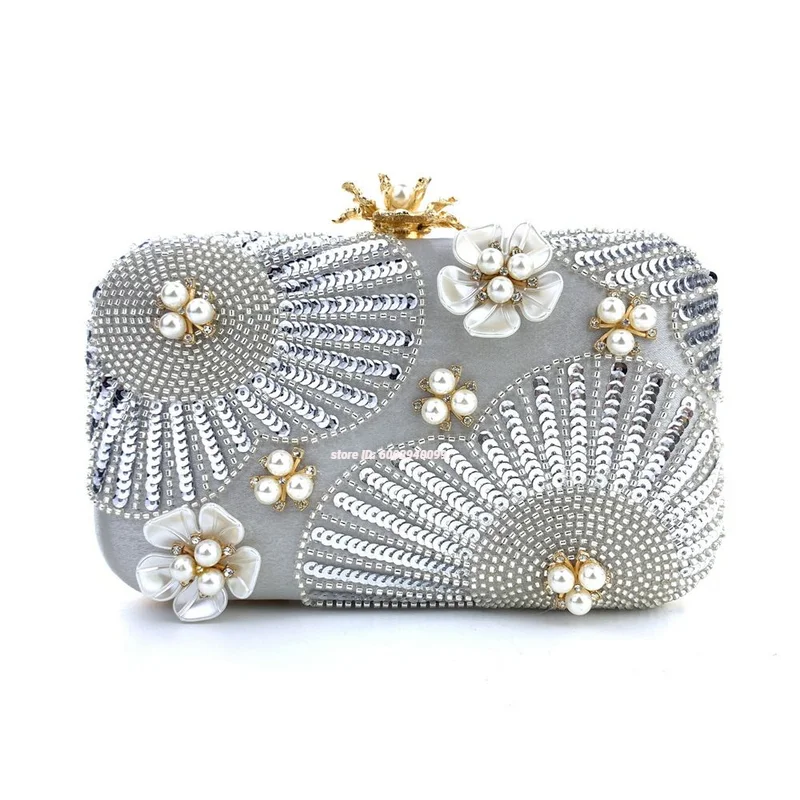 

Women Chain Shoulder Bag Evening Handbags Colorful Rhinestone Glitter Sequin Flower Clutch Purses Bride Wedding Handbag