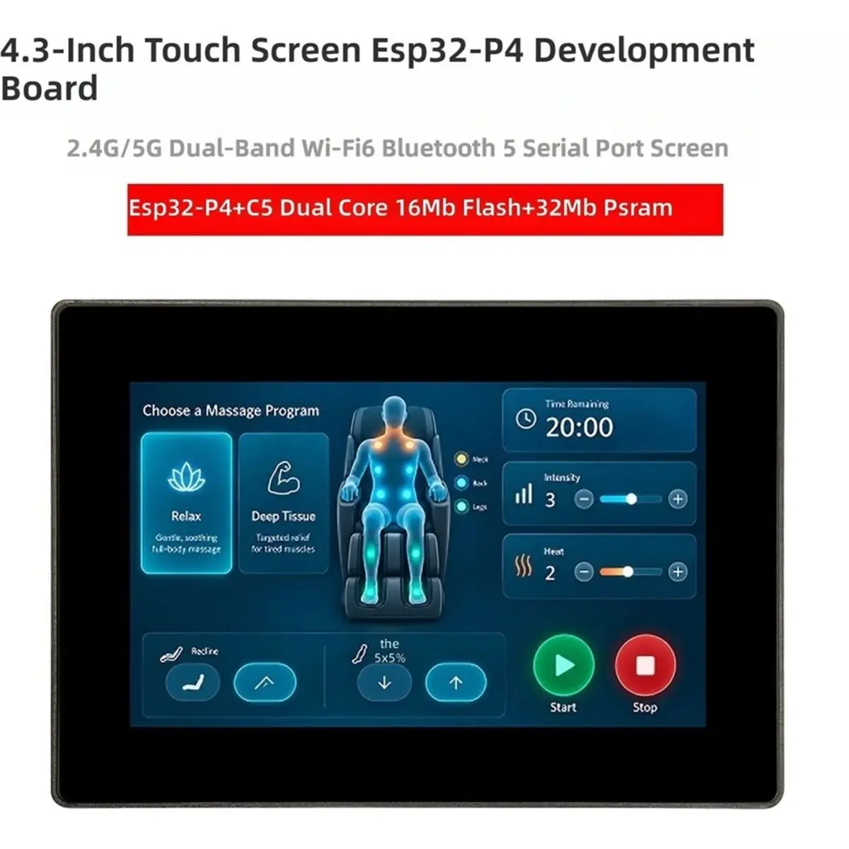 -P4 + -C5 Development Board 4.3 Inch IPS Touch 480x800 Display, WiFi6, BLE5, Zigbee, Thread Support