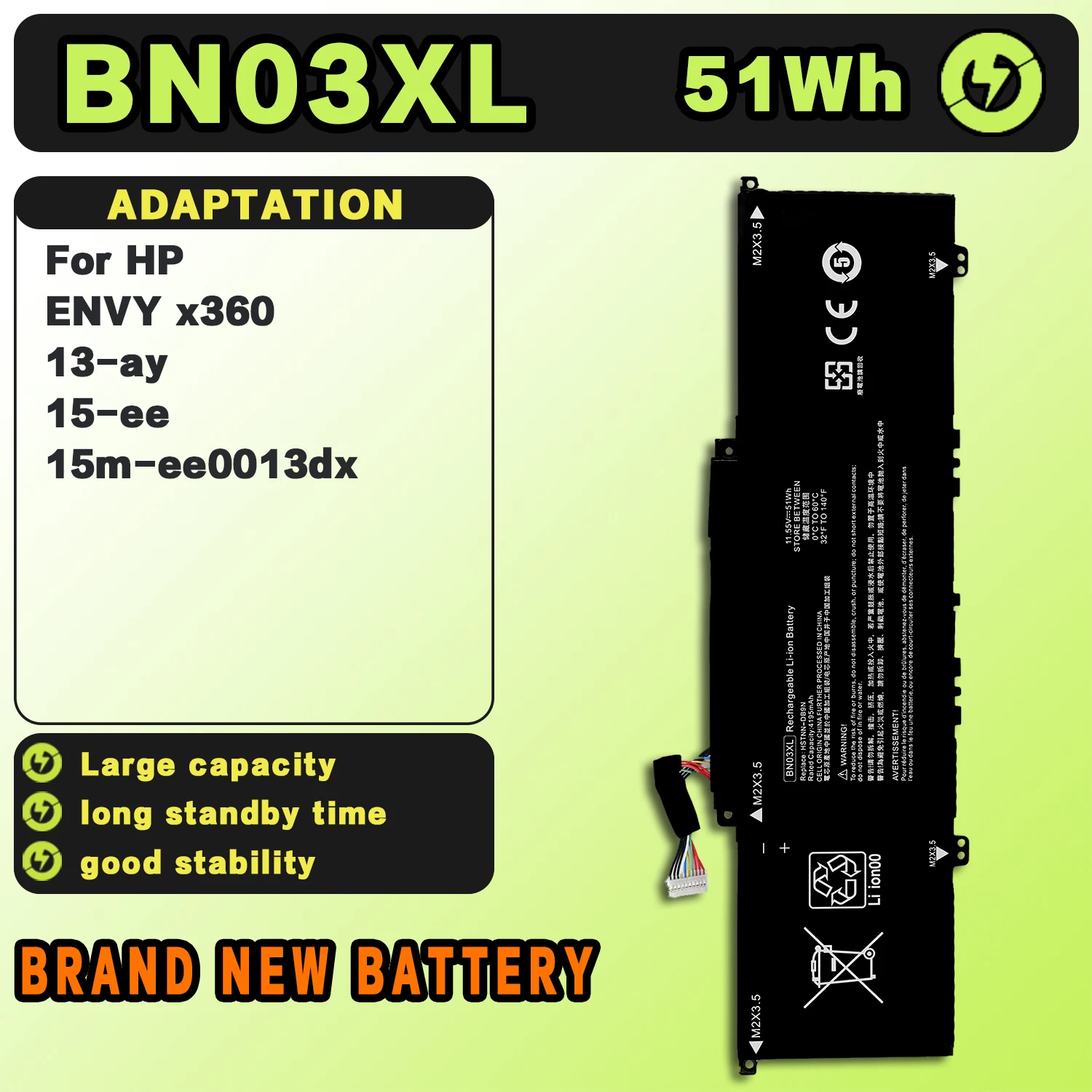 SAT BN03XL New Laptop Batteries Replacement For HP Envy x360 13 15 AY AR BA HSTNN-DB9N HSTNN-OB1O 11.55V-51Wh-4420mAh