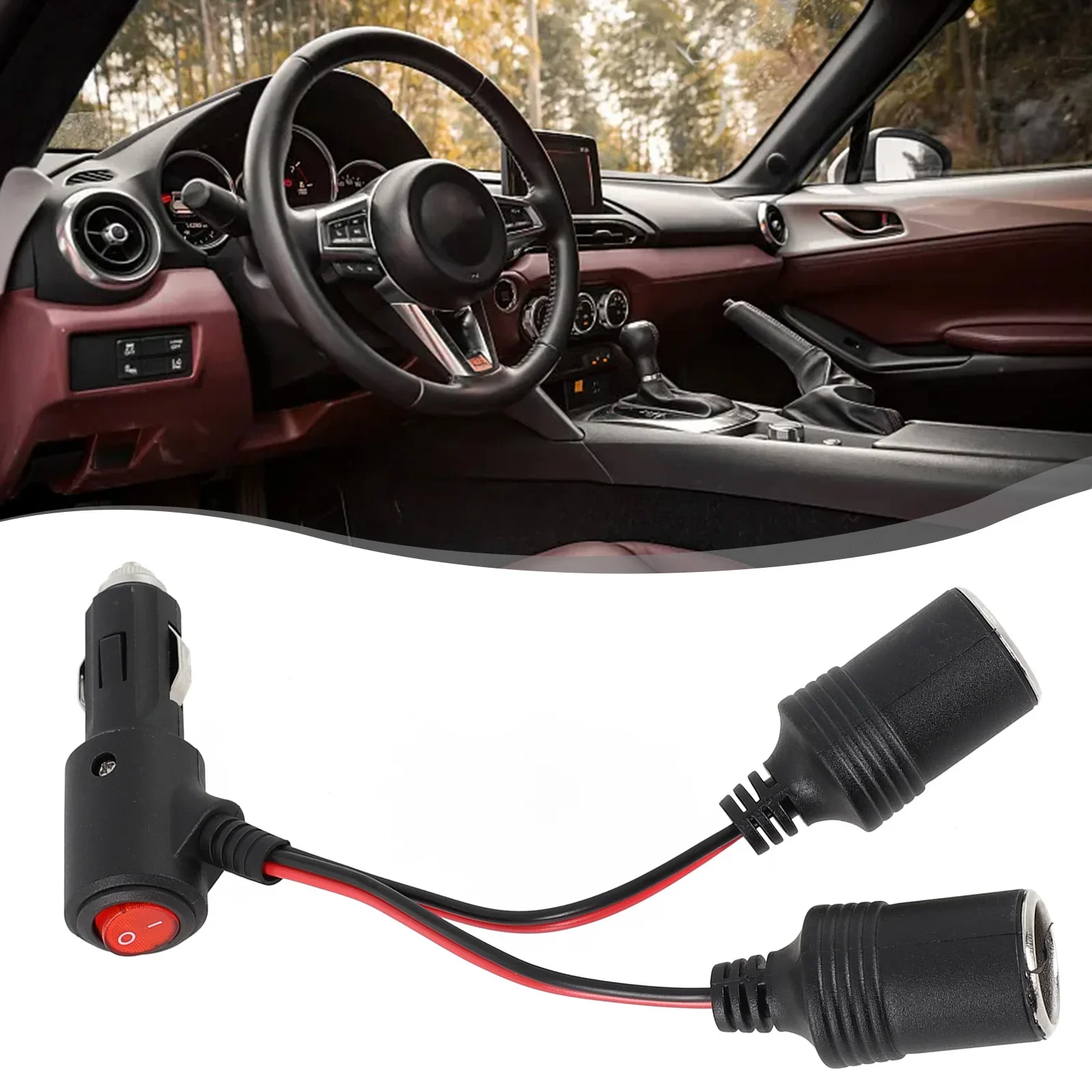 

Car Power Adapter Splitter 12/24V 2-In-1 Invert W/ On Off Switch 1 Male To 2 Female Sockets Y Splitter Adapter Wire PVC