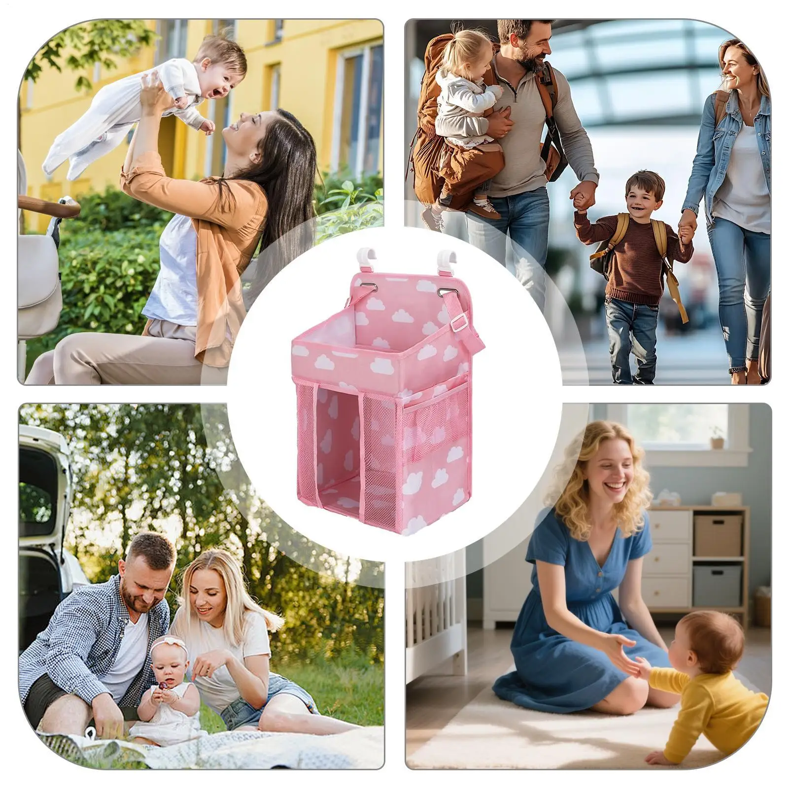 شماعات حفاضات منظم مقاوم للماء قابل للتعديل متعدد الجيوب تخزين ثابت أسرة حامل حفاضات الطفل مكدس لحضانة باب الحائط #3