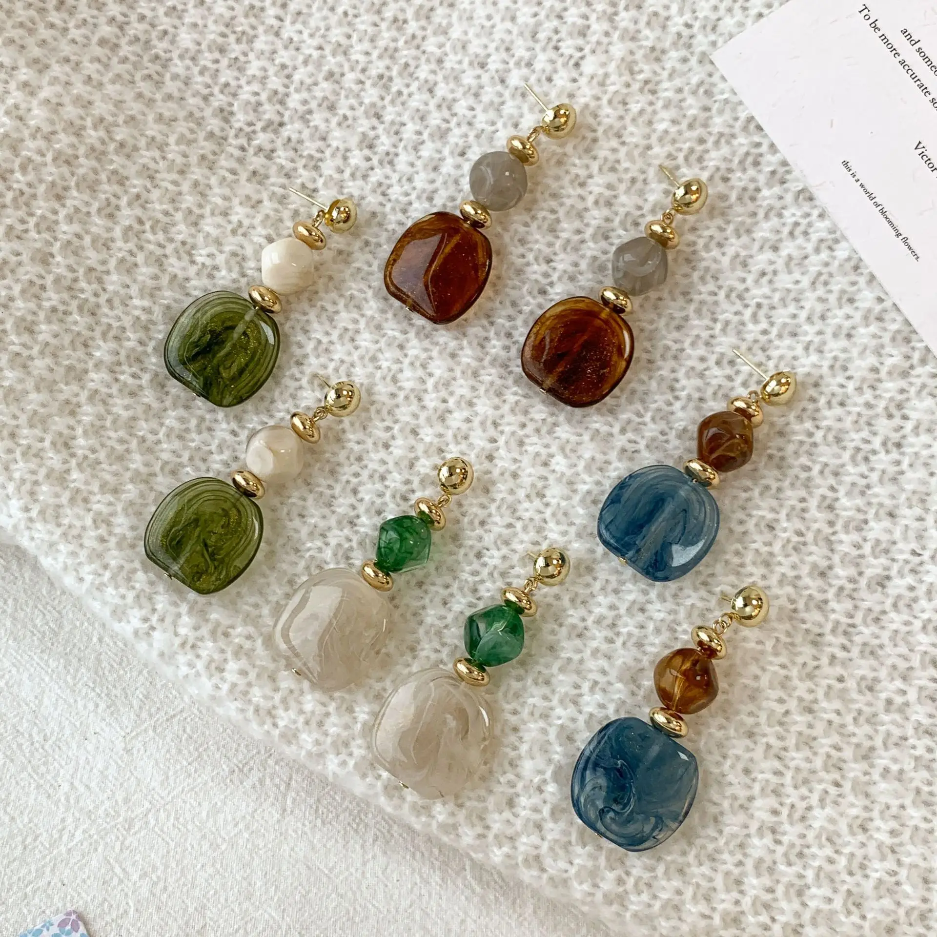French Retro Acrylic Dyeing Irregular Geometric Dangle Earrings Temperament Earring Jewelry For Women Daily Accessories