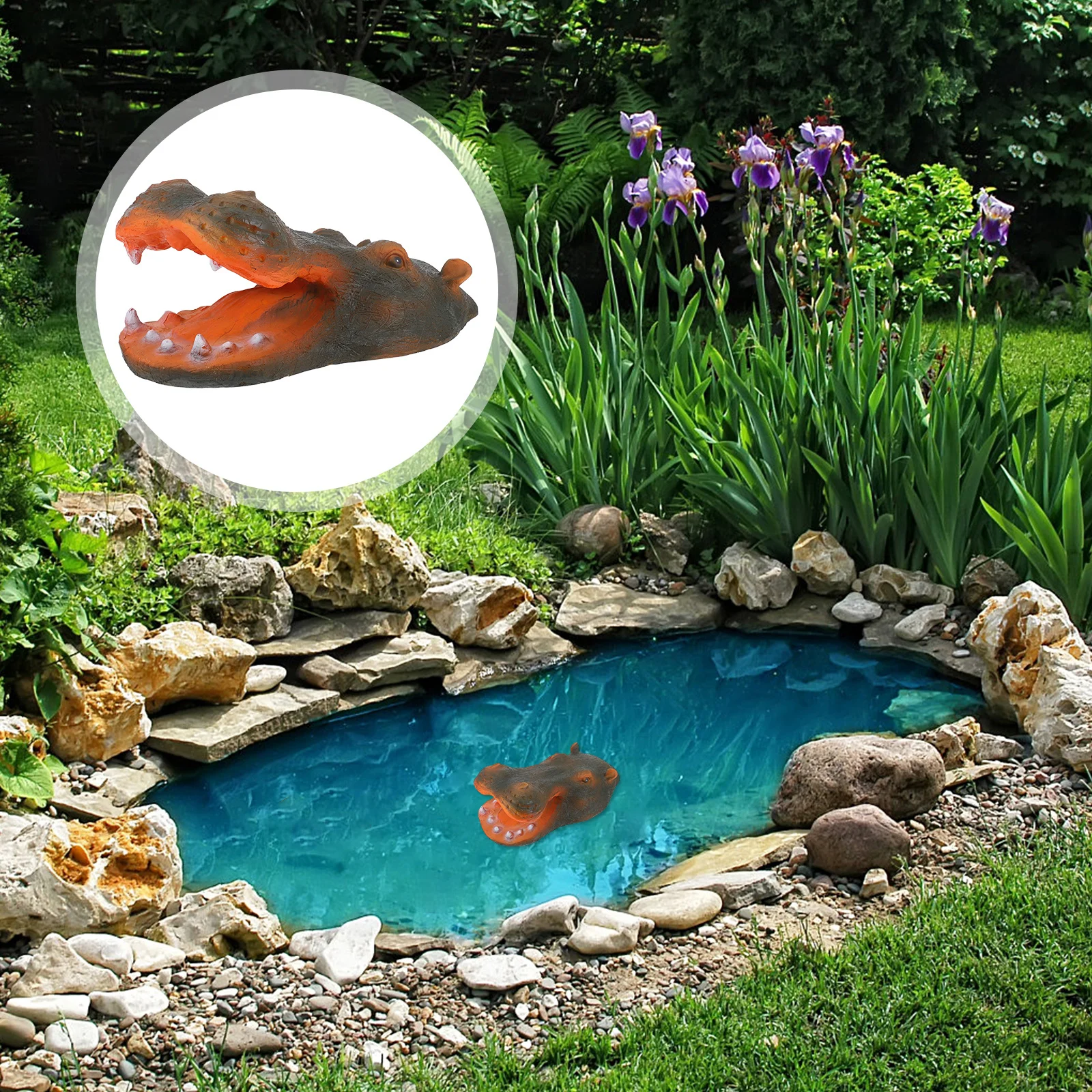 

Floating Resin Hippo Head Sculpture Realistic Pond Decor Garden Ornament Landscape Craft Water Features Hippo Head Figurine