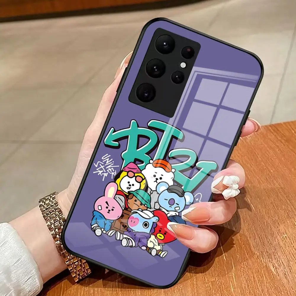 Funda de teléfono Kpop A-B-BT21-S para Samsung S26 S25 Edge Ultra 23 22 21 20 Ultra Plus S24 Fe, cubierta de cristal