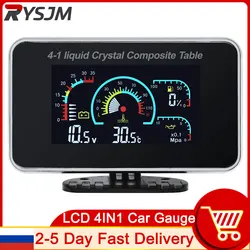 4 In 1 LCD 12v/24v Excavator Truck Car Oil Pressure Voltmeter Volt Water Temperature Fuel Gauge Temperature Sensor Voltmeter Car