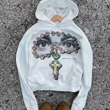 Men's Graphic Hoodie Streetwear Vintage Gothic Eye Print Sweatshirt Hip Hop Pullover with Cross Floral Design - AliExpress