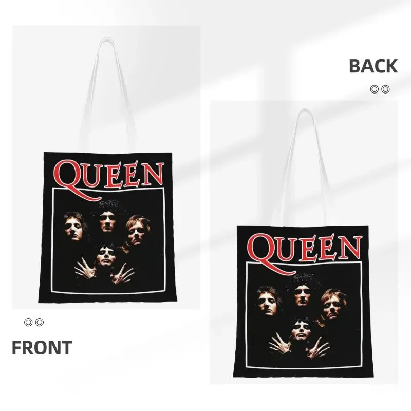 Queen Freddie Mercury Shopping Bag Women Shoulder Canvas Tote Bag Washable British Singer Rock Band Grocery Shopper Bags