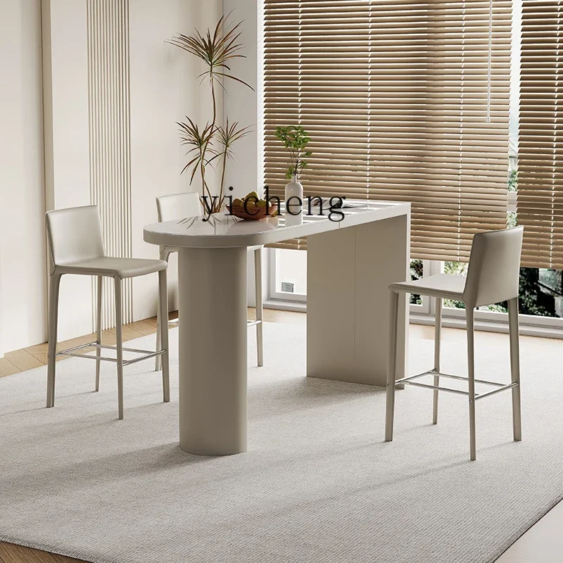 ZC Italian rock slab saddle leather bar table household high-end high bar table high-footed dining table integrated