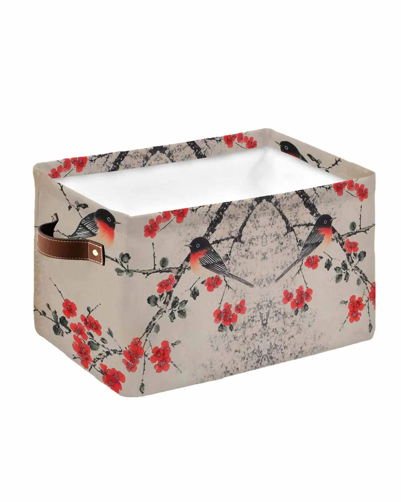 Birds Branches Flowers Plum Blossoms Foldable Storage Basket Waterproof Home Clothing Organizer Children Toy Storage Bag