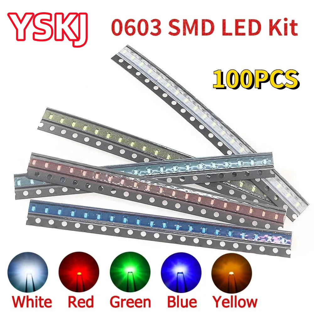 100PCS SMD LED 0603 Light Emitting Diode Ultra-bright Smd LED Red White Yellow Green Blue 20mA for DIY Lighting