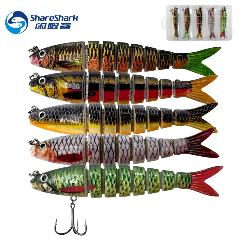 5 PCS 8 Segment Fishing Bait Multi Jointed Swimbait Fishing Topwater Lures Slow Sinking Bass Baits Saltwater Fishing Lures Kit