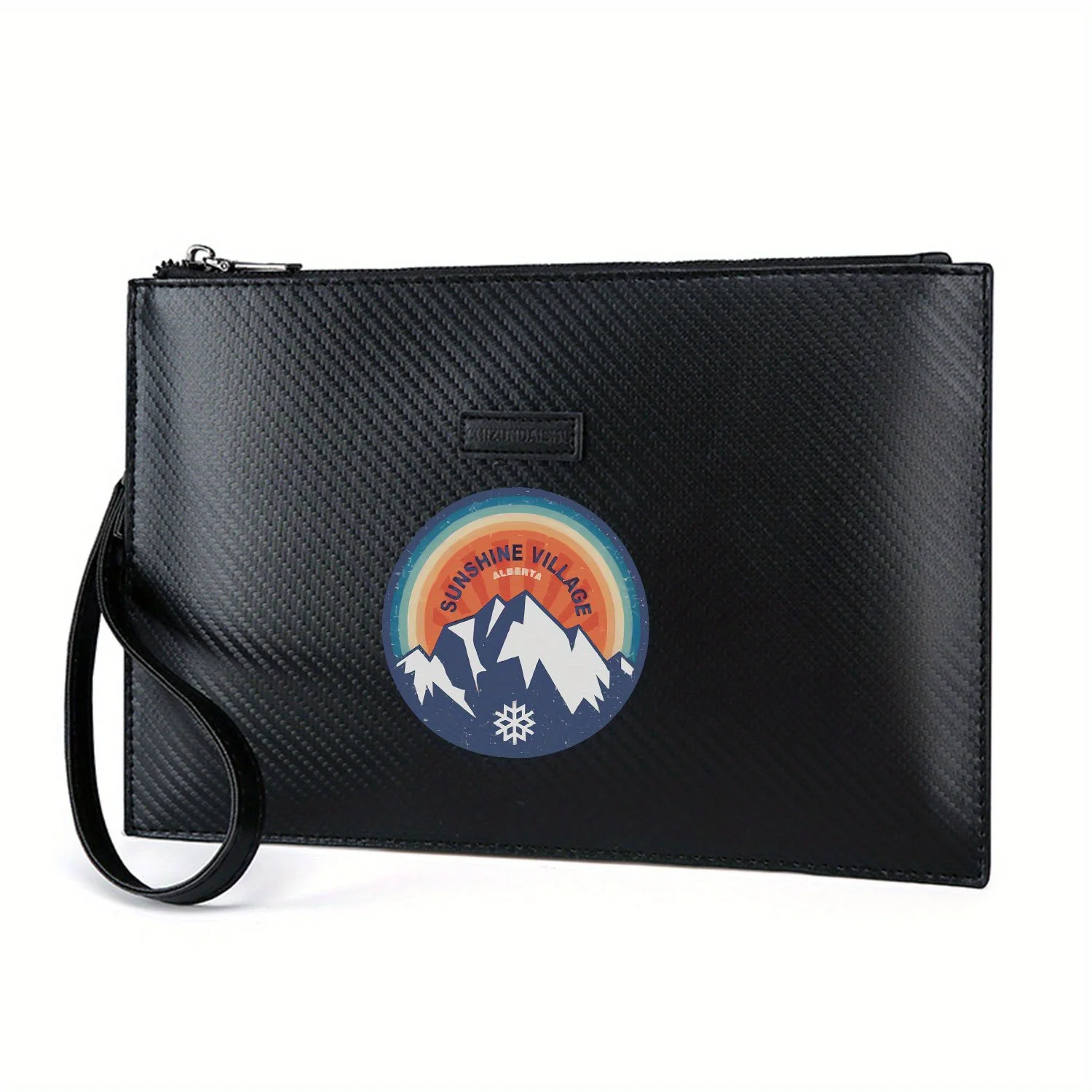 Tas Tangan Pria PU Cetak Elegan dengan Logo Mountain View Sunshine Village Alberta, Modis dan Praktis untuk Penggunaan Sehari-hari