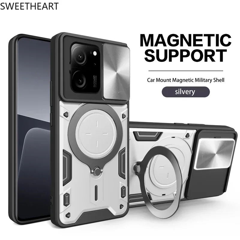 Magnetic Adsorption Slide Camera Armor Rotation Case For Xiaomi POCO X6 X5 X4 M6 F6 F5 M4 13T 12T 11T Pro M5S F3 M3 C50 C40 Case