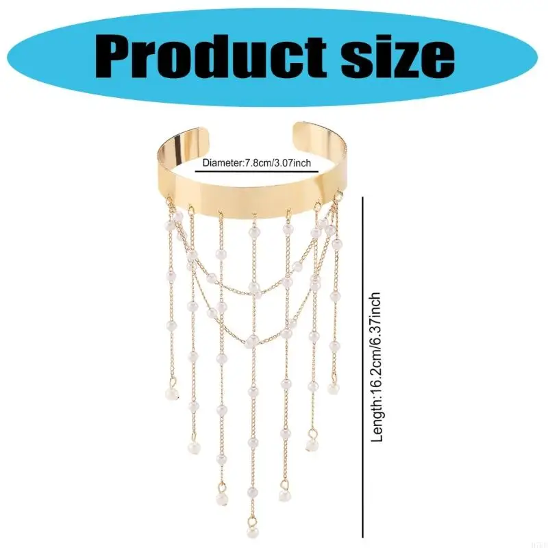 اللؤلؤ النسائي Fringe Arm Jewelry Systlish Exotic Open Bangle Accessory H7ef