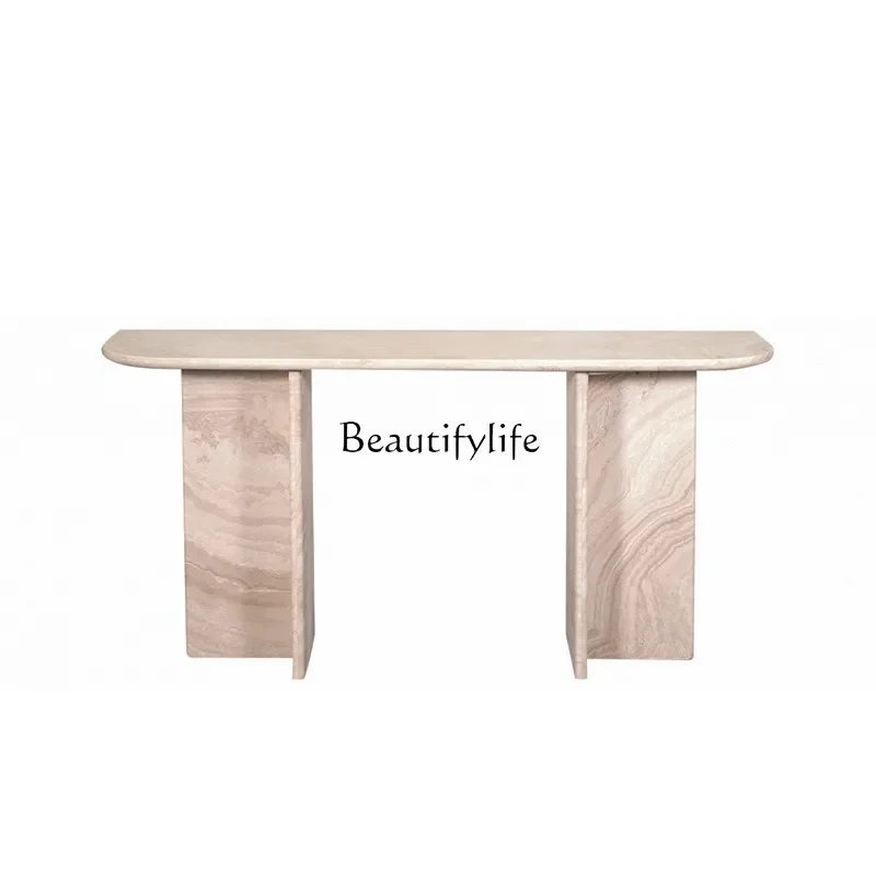 

FG44Nordic natural travertine entrance table simple light luxury wall hotel aisle marble table