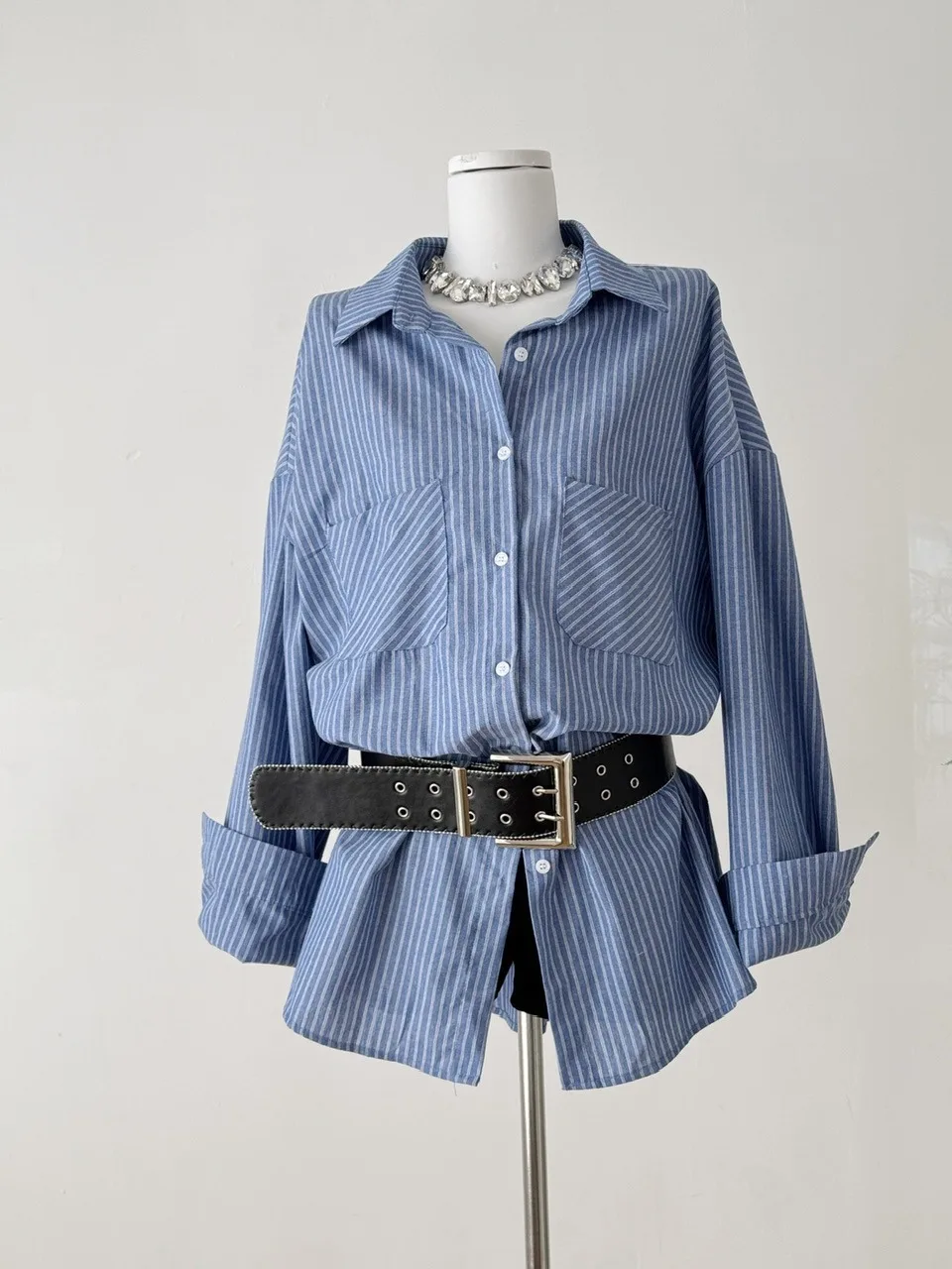 

Busin Commute Sle Women's Long Sve irt with Belt Lightweight Maturi Trend Autumn Design Striped Open Cardigan Top