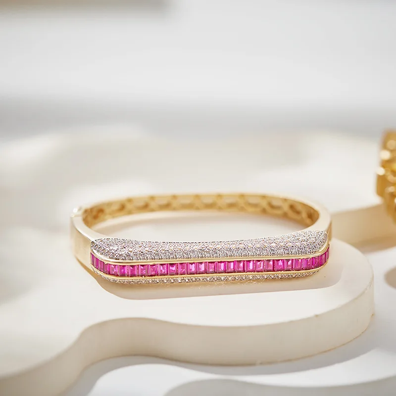 Designer Collection Ring Bracelet Women Lady Row Inlay Square Cubic Zircon Plated Gold Color Dinner Party Bangle Jewelry Sets