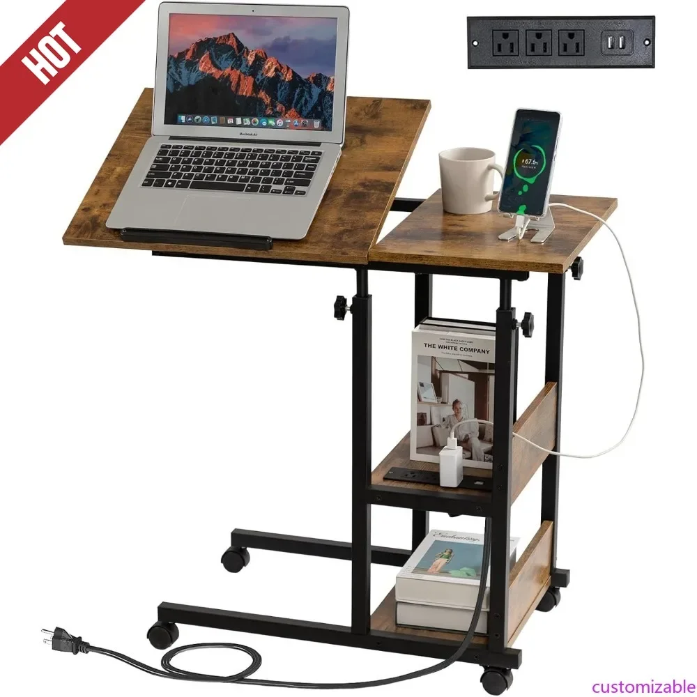 

Customizable Adjustable C Table With Charging Station, Tiltable Desk C Shaped End Table For Couch, Over Bed Table With Wheels Ad