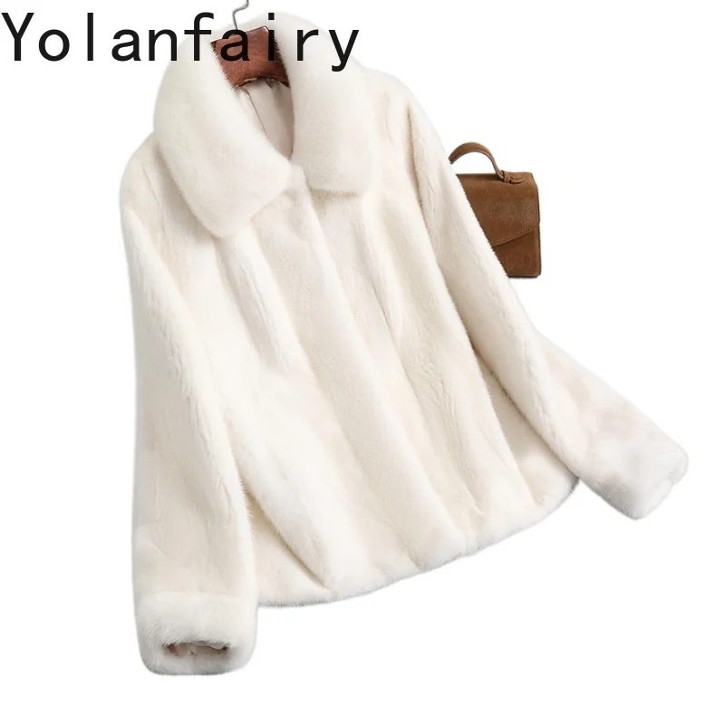 

YOLANFAIRY Real Fur Coat Woman Luxury 2025 Winter Natural Whole Mink Fur Jacket Women Square Collar Short White Fur Coats Abrigo