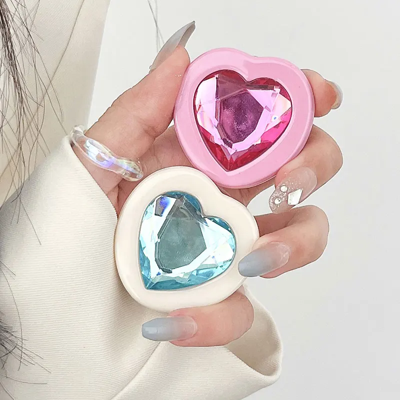 

Luxury Bling Glitter Rhinestones Stand Diamond Heart Crystal Transparent Holder Universal Mobile Phone Back Cover Case Bracket